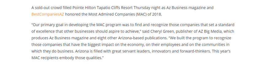 LAVIDGE honored Most Admired Companies Award by AZ Business Magazine.