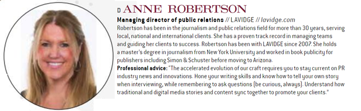 Anne Robertson, managing director of public relations, is named among top leaders in Arizona public relations.